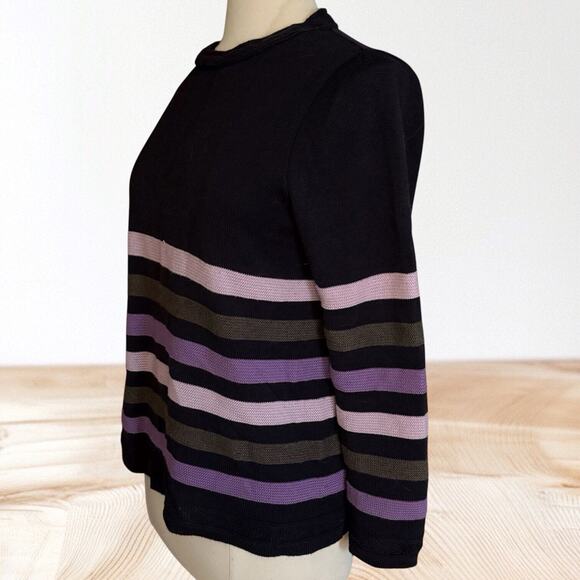 Skovhuus Denmark Striped Sweater Sz M Womens Black Cotton Blend Soft Colors - Picture 4 of 8
